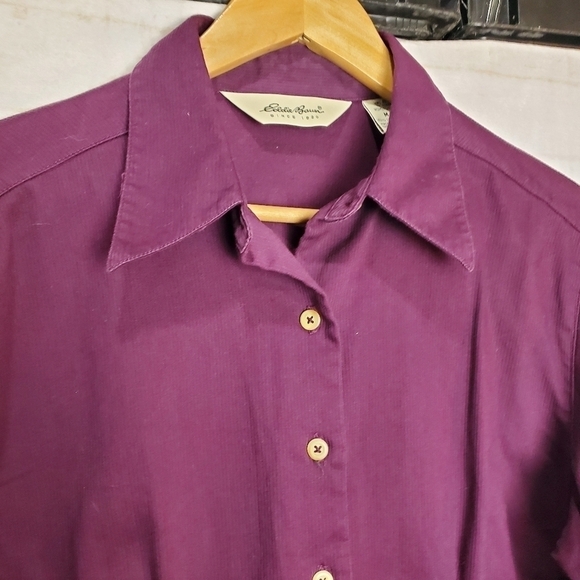 Eddie Bauer Purple Button Down Cotton Pleated Blouse with Collar Size Medium - Picture 2 of 9
